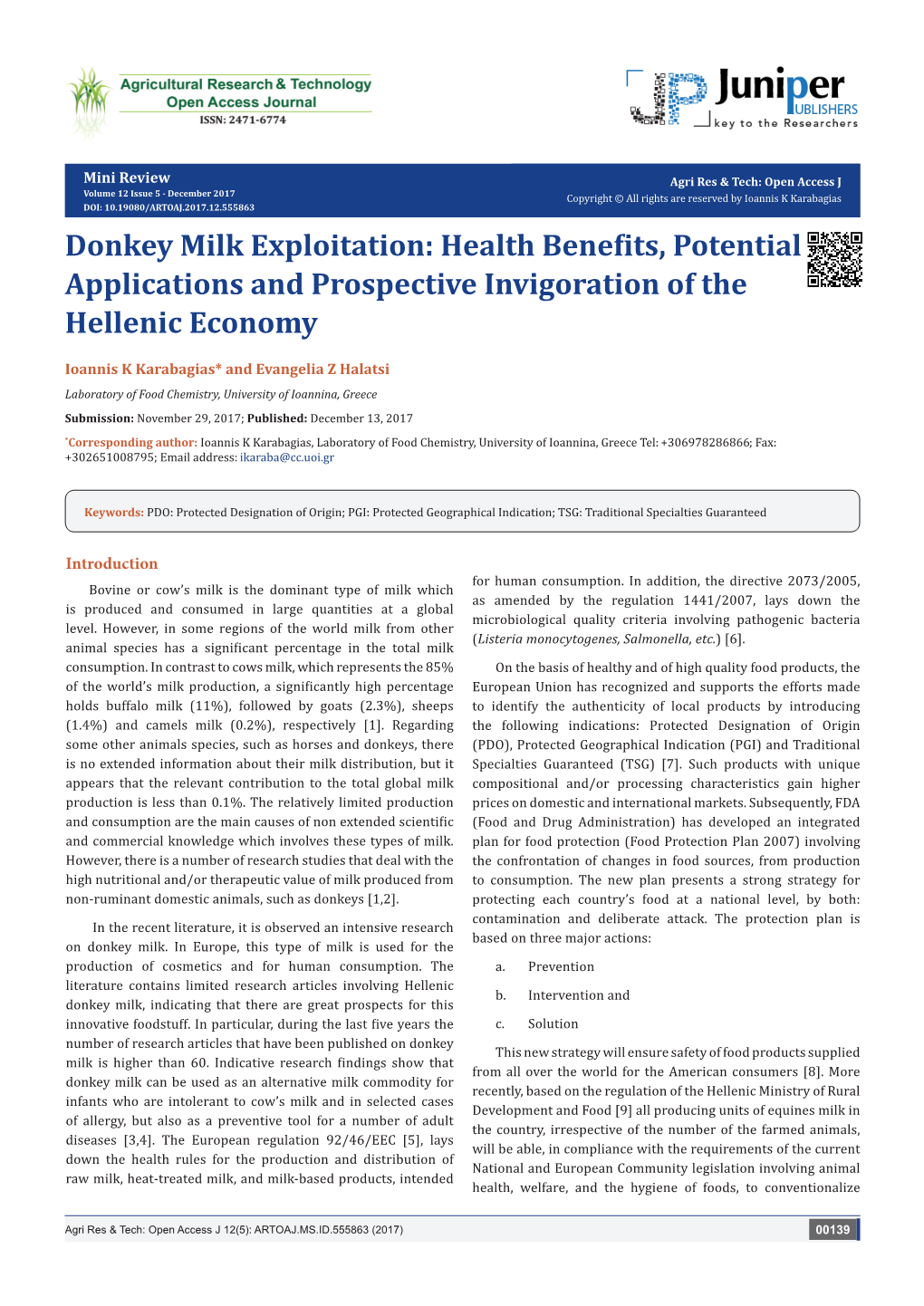 Donkey Milk Exploitation: Health Benefits, Potential Applications and Prospective Invigoration of the Hellenic Economy
