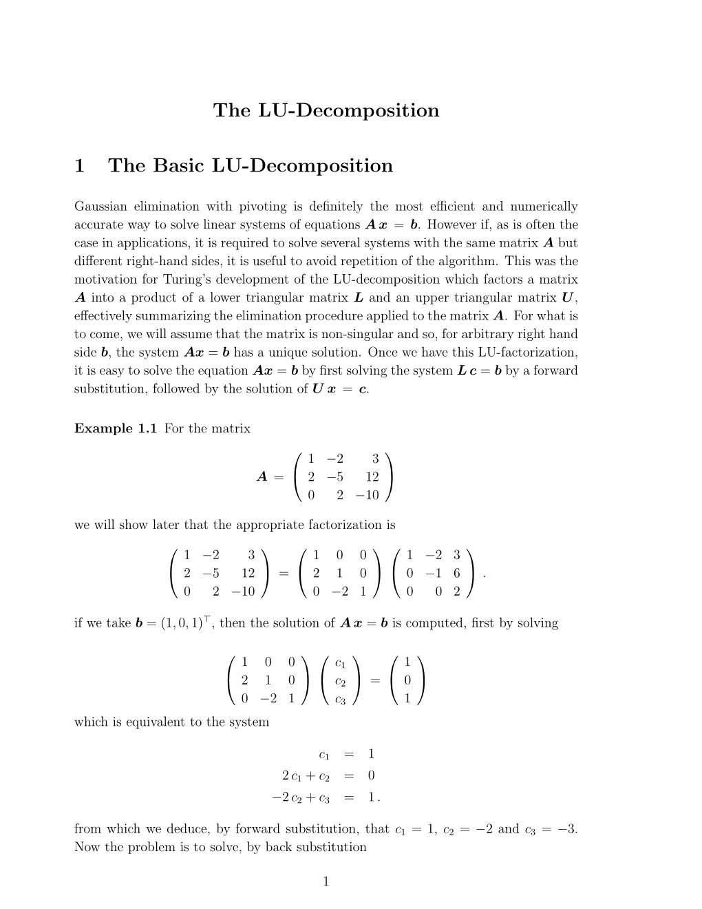 The LU-Decomposition 1 the Basic LU-Decomposition