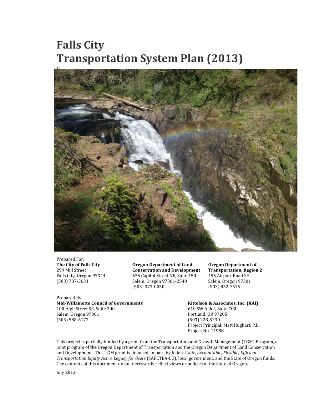 Falls City Transportation System Plan (2013) F a L L S