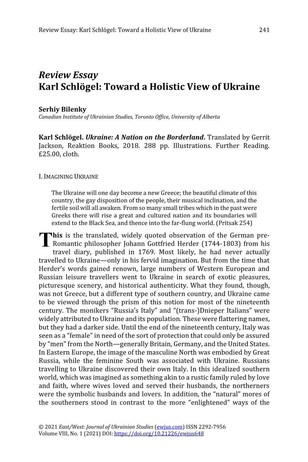 Review Essay Karl Schlögel: Toward a Holistic View of Ukraine