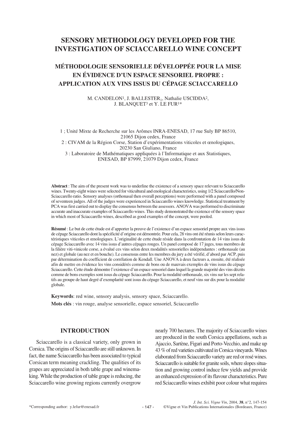 Sensory Methodology Developed for the Investigation of Sciaccarello Wine Concept