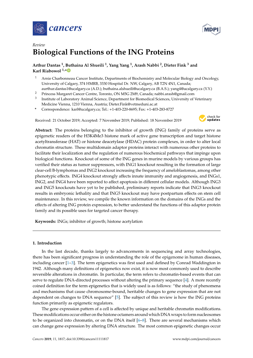 Biological Functions of the ING Proteins