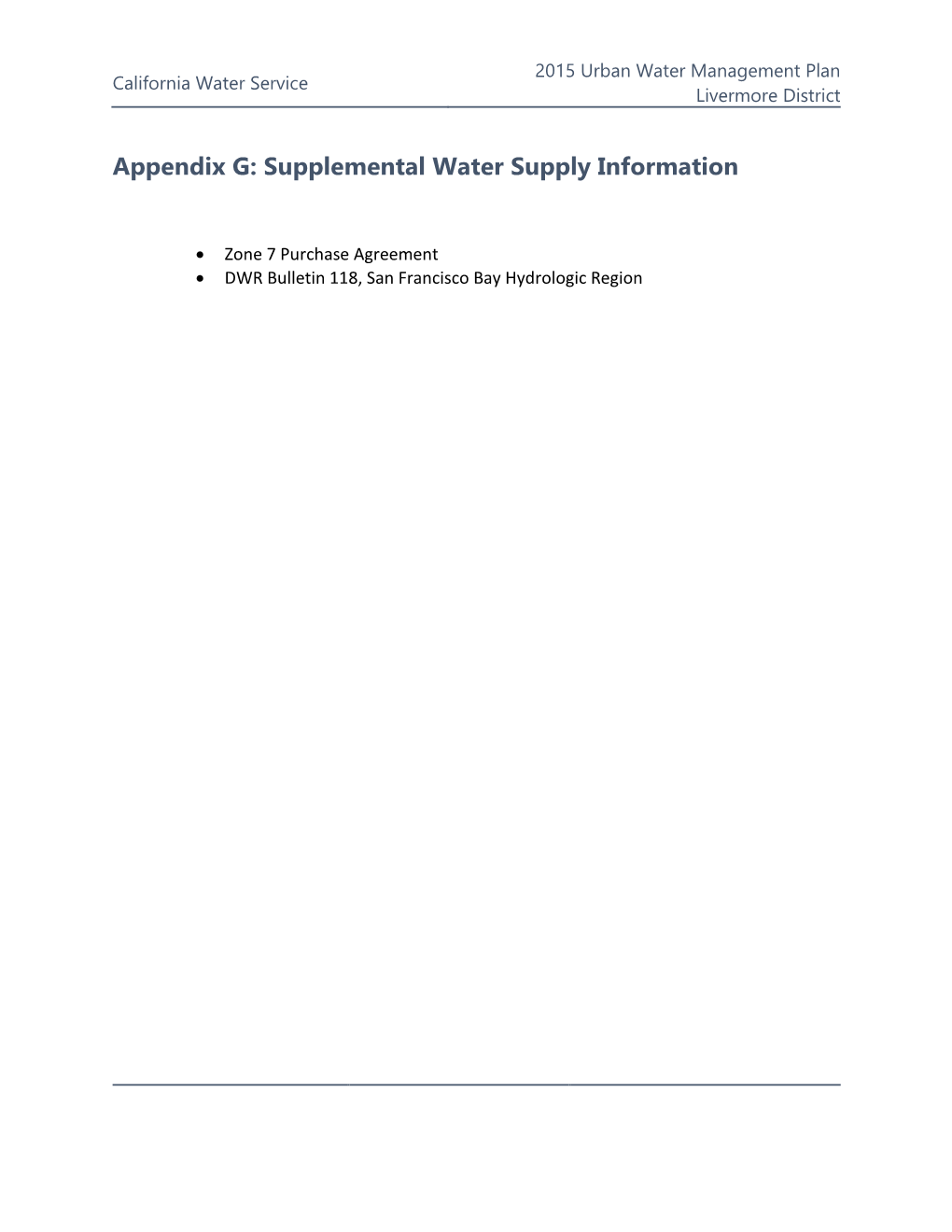 Appendix G: Supplemental Water Supply Information