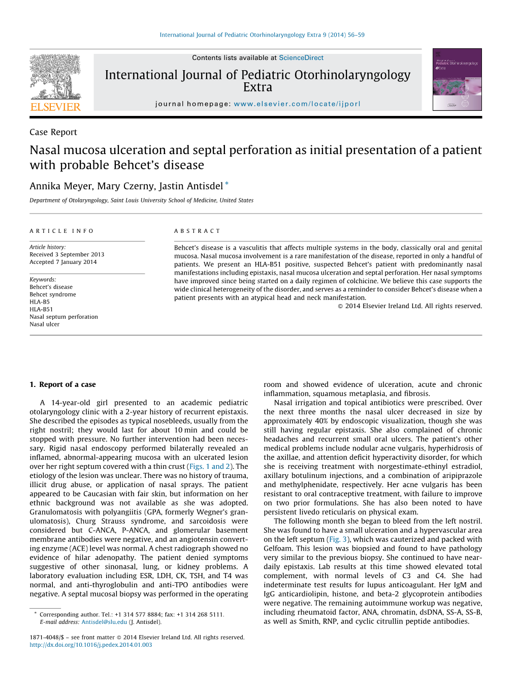 Nasal Mucosa Ulceration and Septal Perforation As Initial Presentation of a Patient