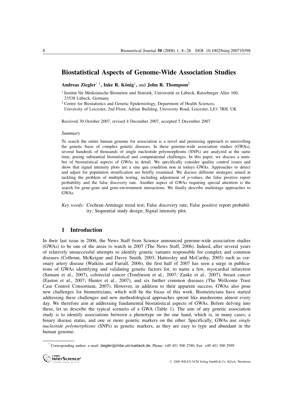 Biostatistical Aspects of Genome-Wide Association Studies