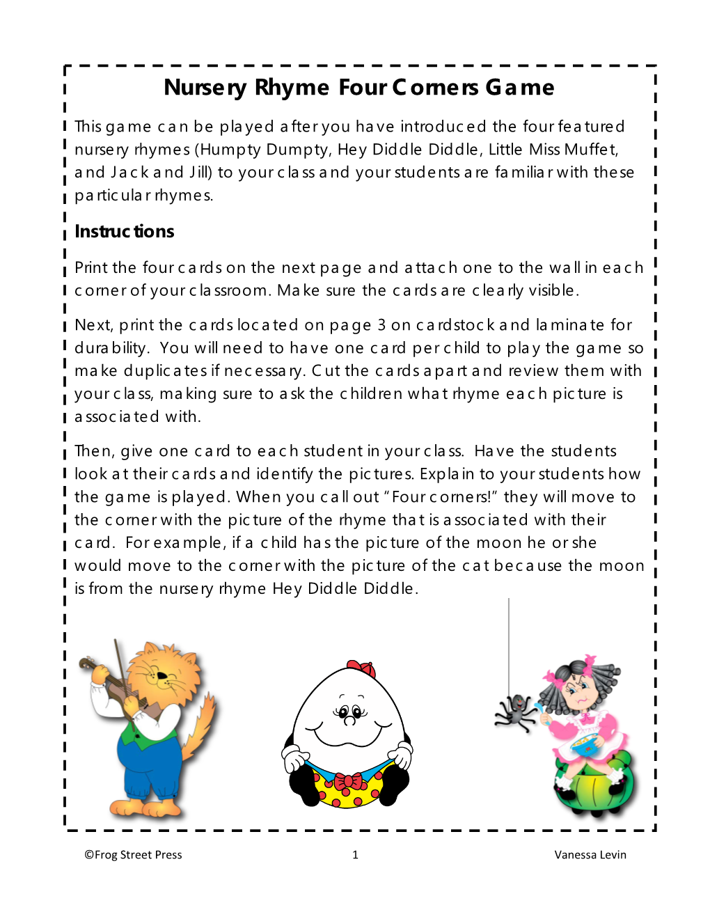 Instructions Nursery Rhyme Four Corners Game