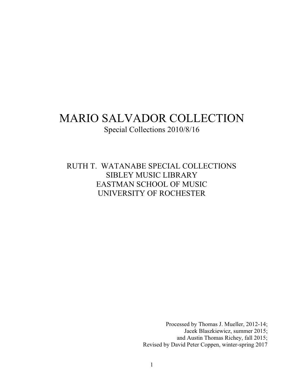 MARIO SALVADOR COLLECTION Special Collections 2010/8/16