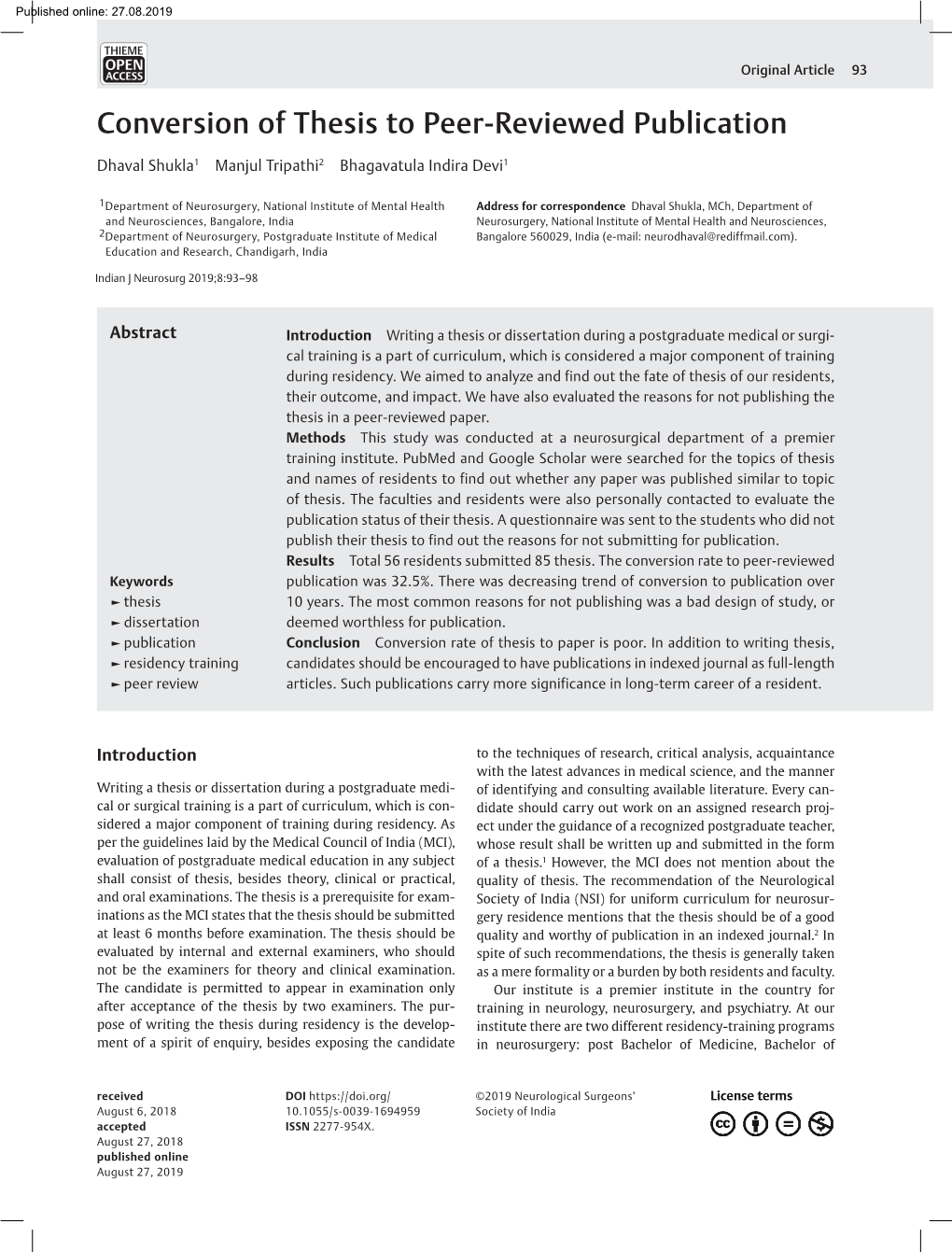 Conversion of Thesis to Peer-Reviewed Publication