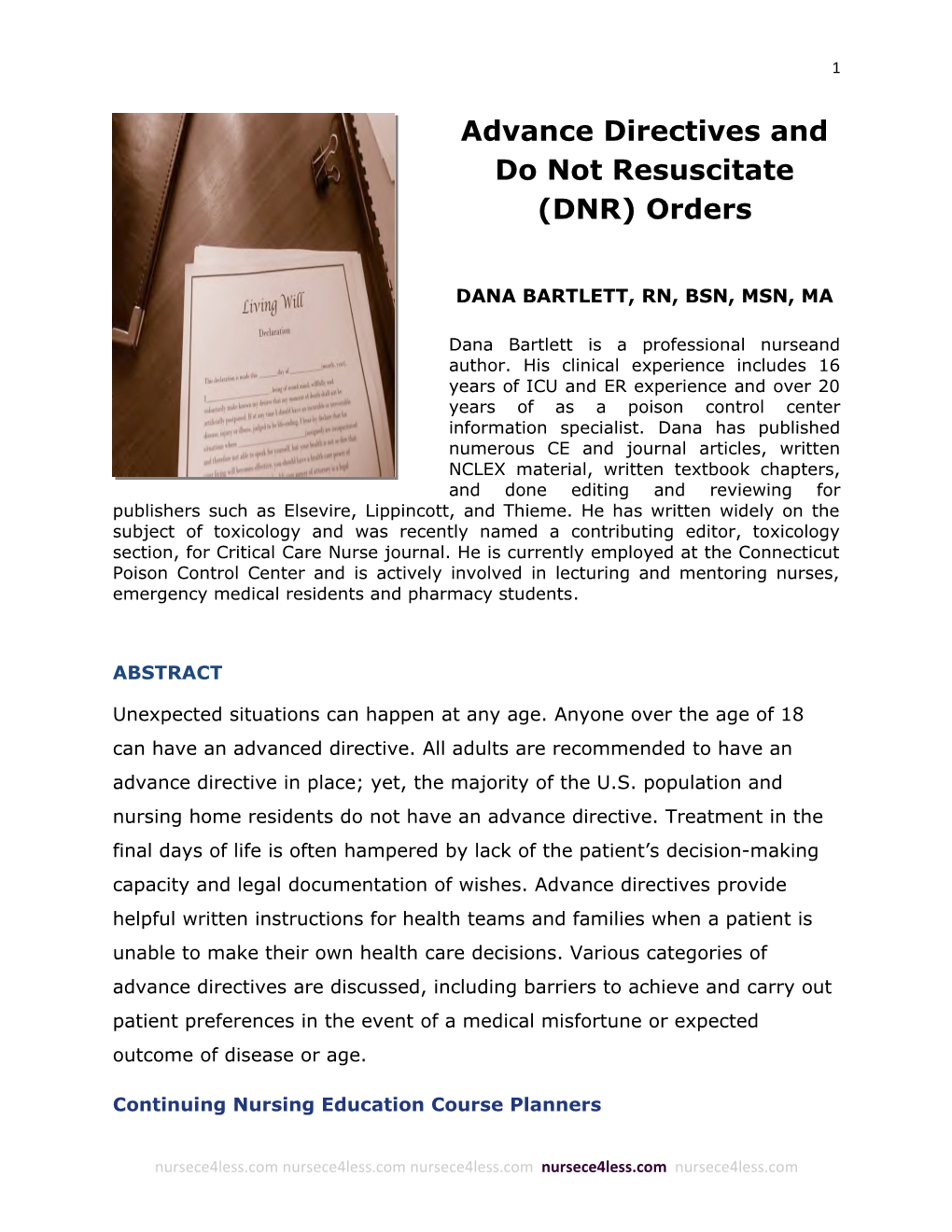 Advance Directives and Do Not Resuscitate (DNR) Orders