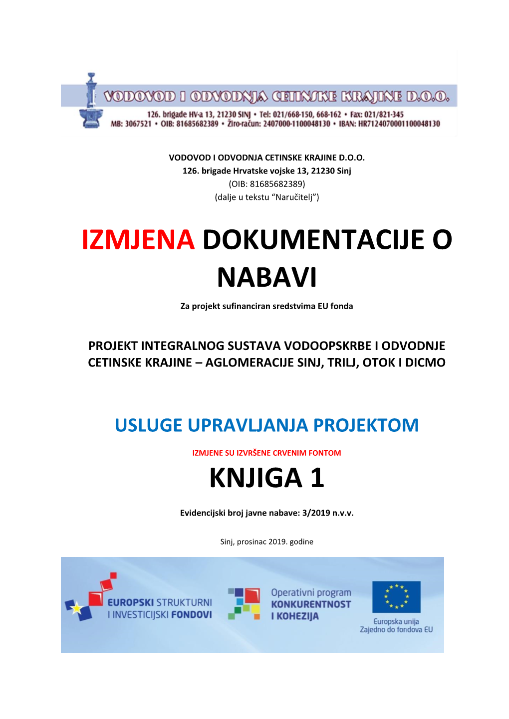 Izmjena Dokumentacije O Nabavi Knjiga 1