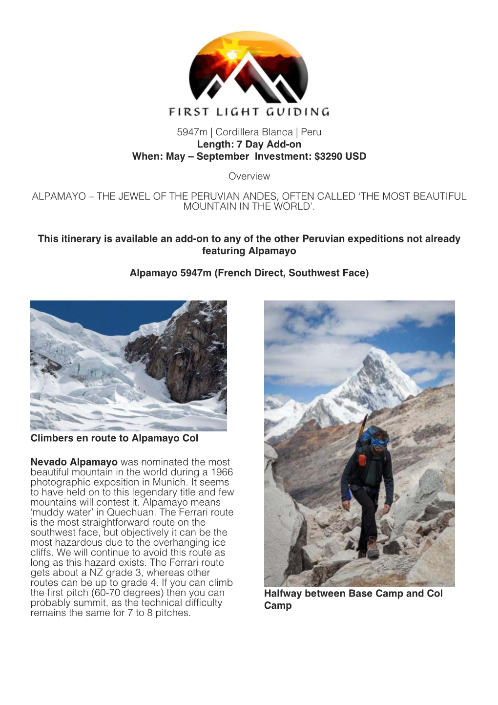 First Light Guiding Alpamayo Itinerary