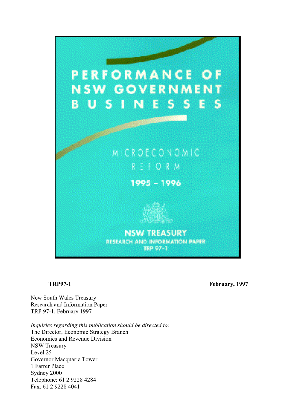 TRP97-01 Performance of NSW Government Businesses 1995-96
