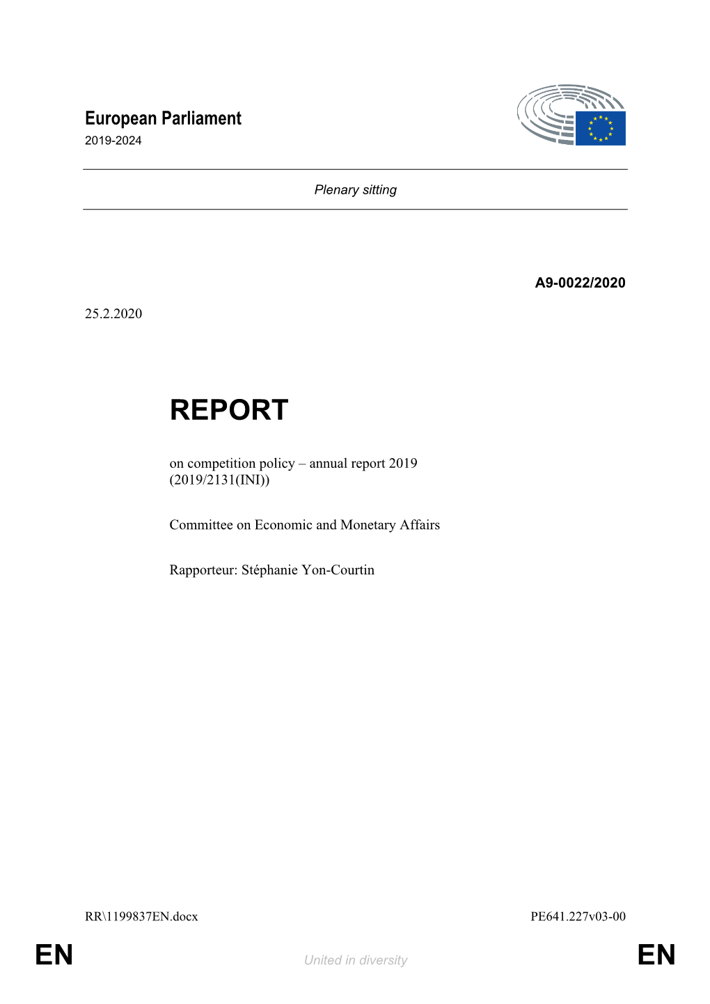 Competition Policy – Annual Report 2019 (2019/2131(INI))