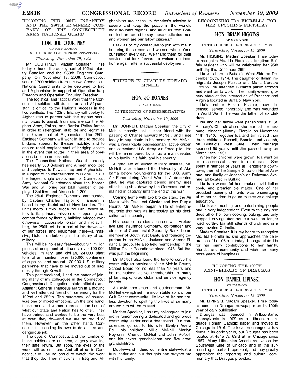 CONGRESSIONAL RECORD— Extensions of Remarks E2818 HON. JOE COURTNEY HON. JO BONNER HON. BRIAN HIGGINS HON. DANIEL LIPINSKI