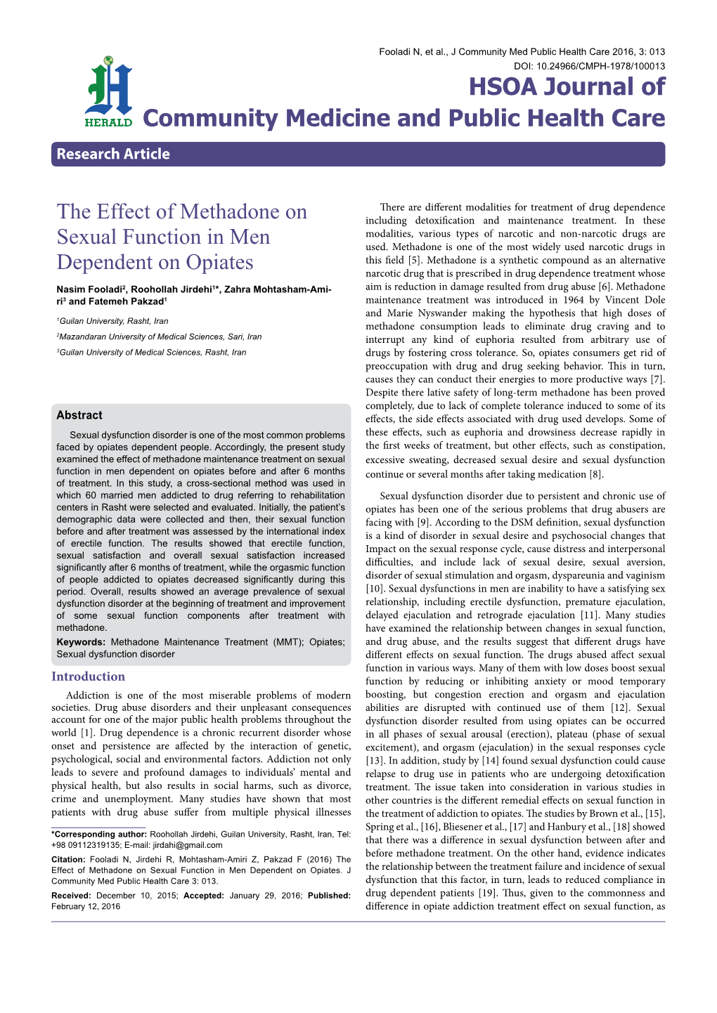The Effect of Methadone on Sexual Function in Men Dependent on Opiates