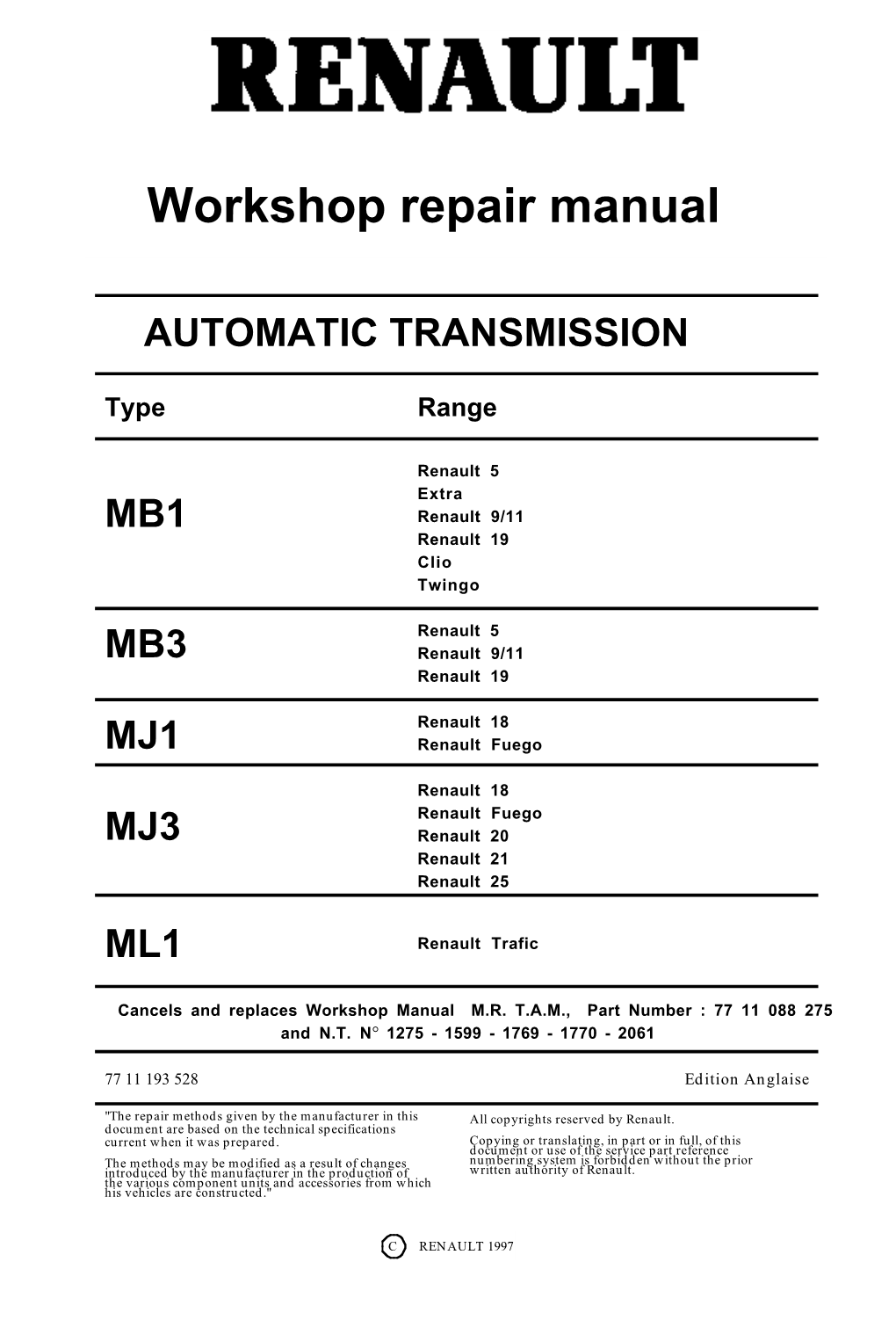 Workshop Repair Manual