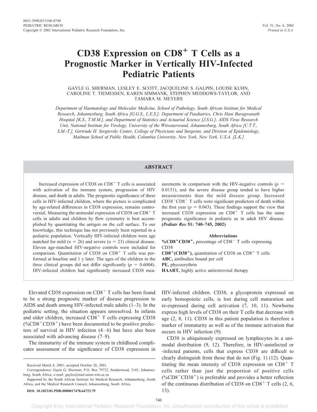 CD38 Expression on CD8 T Cells As a Prognostic Marker in Vertically HIV