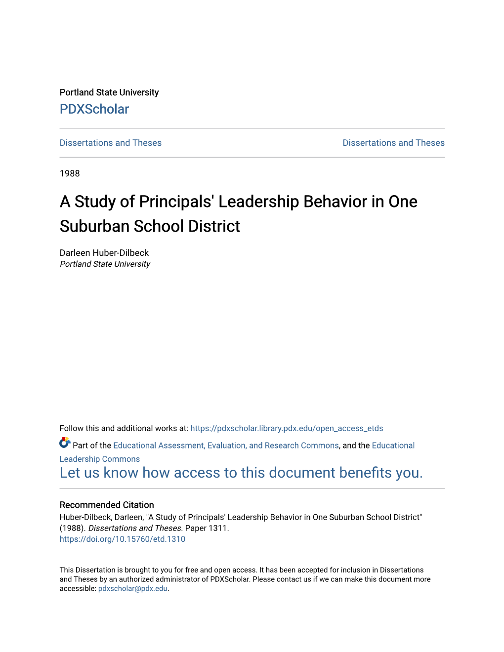 A Study of Principals' Leadership Behavior in One Suburban School District