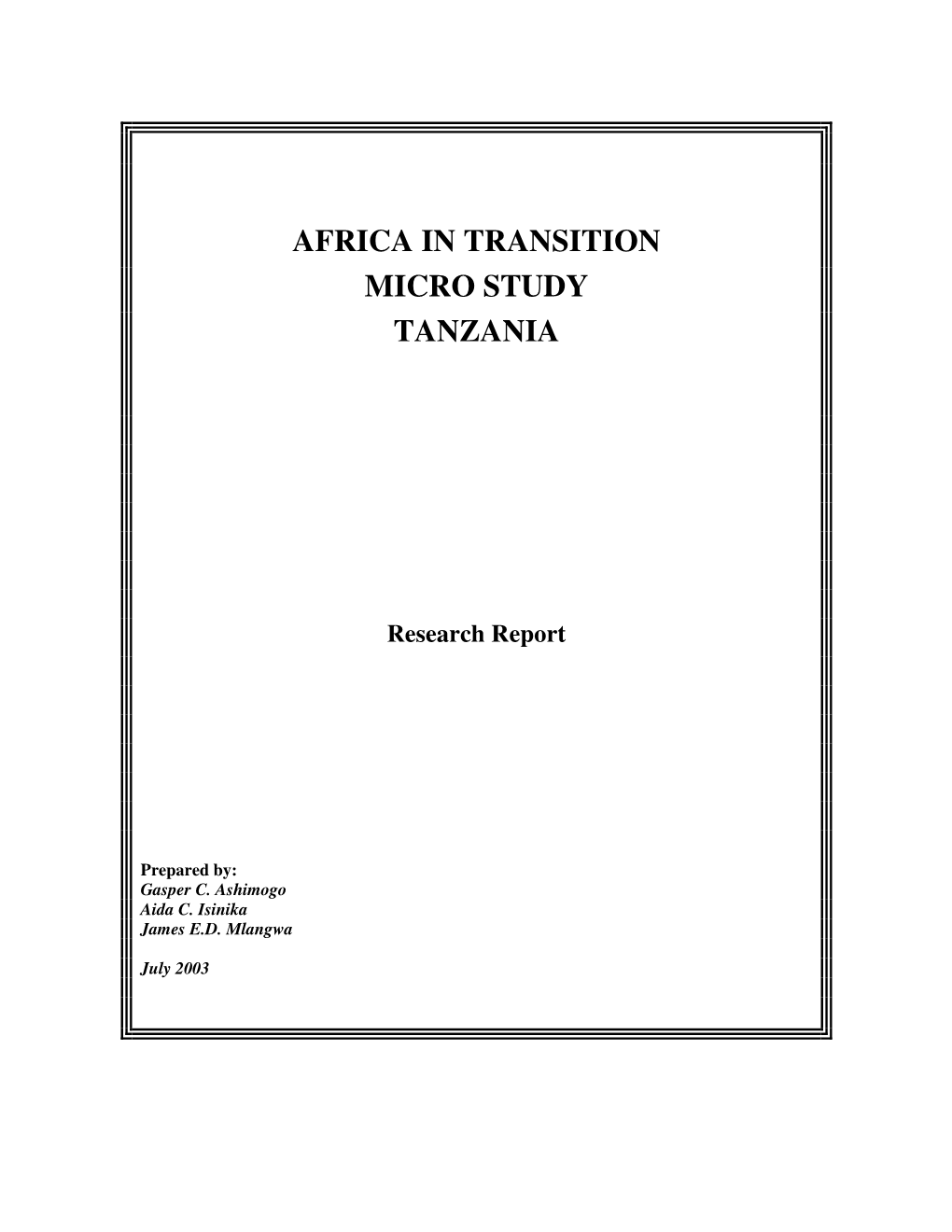 Africa in Transition Micro Study Tanzania