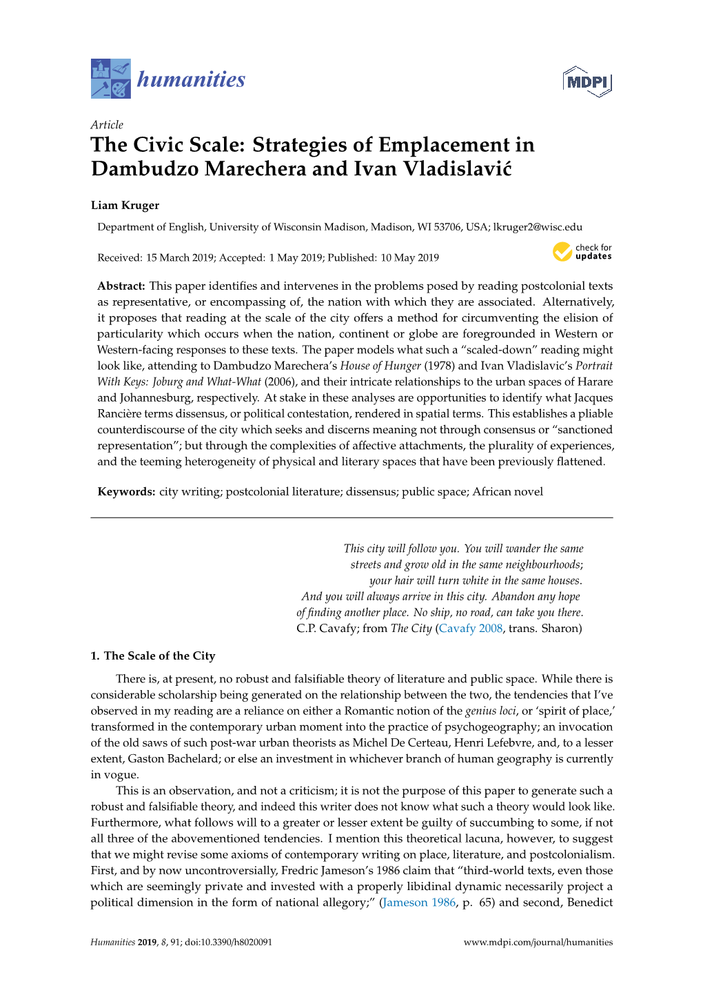 Strategies of Emplacement in Dambudzo Marechera and Ivan Vladislavi´C