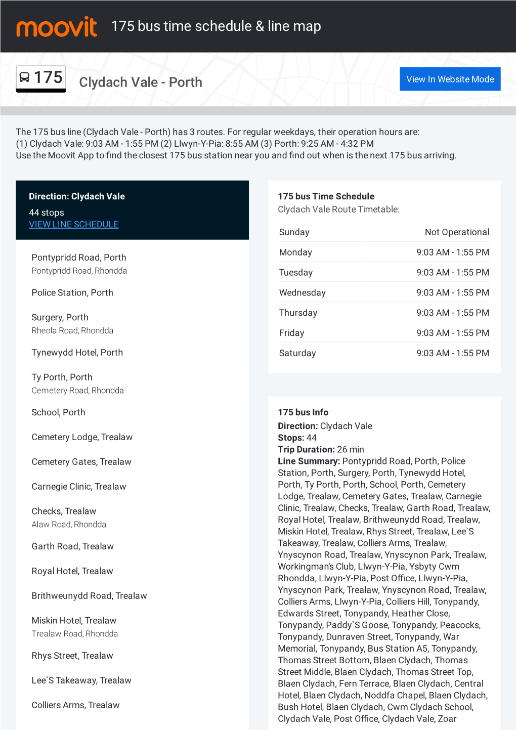 175 Bus Time Schedule & Line Route