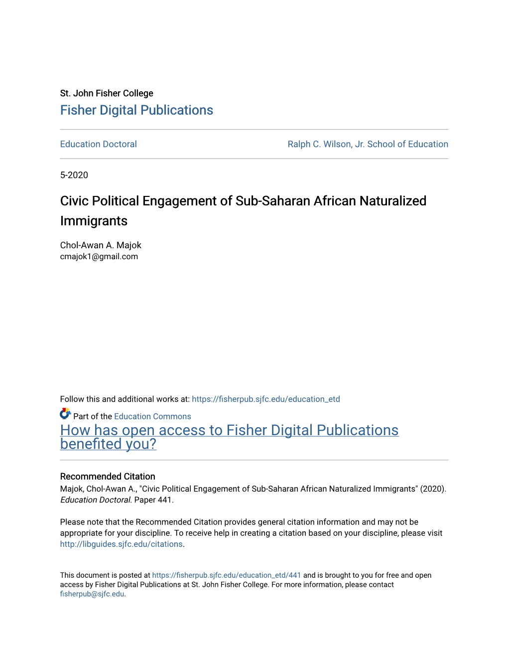 Civic Political Engagement of Sub-Saharan African Naturalized Immigrants
