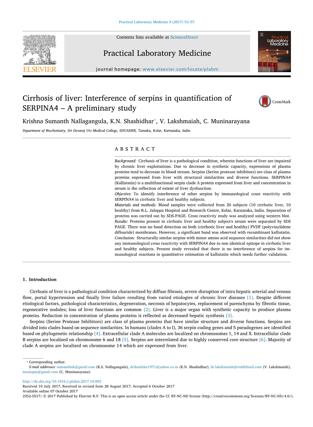 Cirrhosis of Liver Interference of Serpins in Quantification of SERPINA4