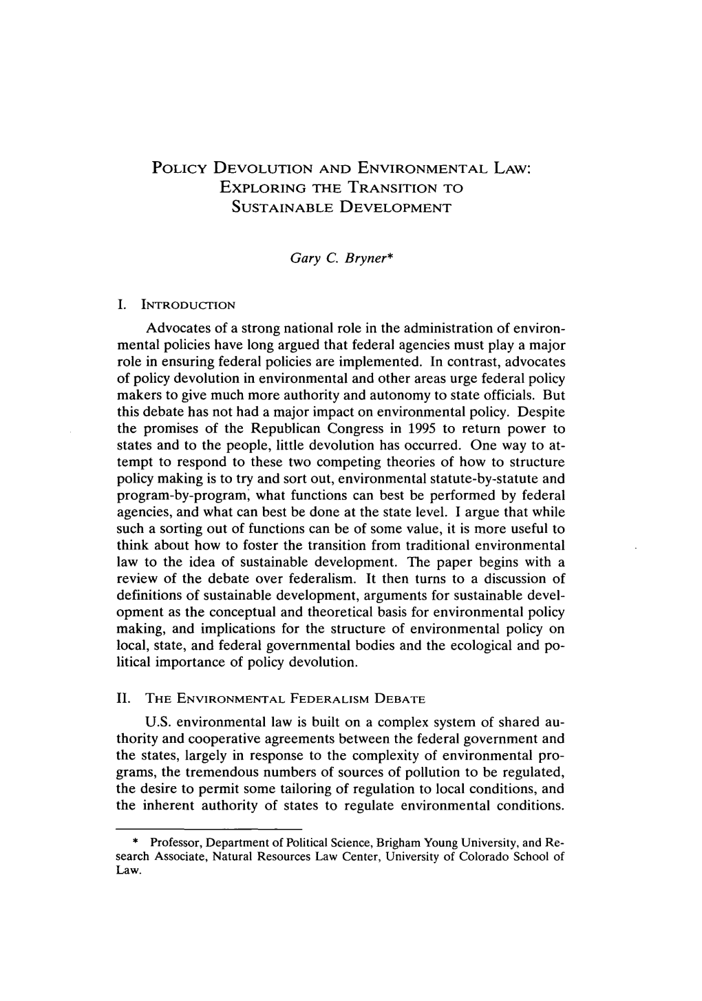 Policy Devolution and Environmental Law: Exploring the Transition to Sustainable Development