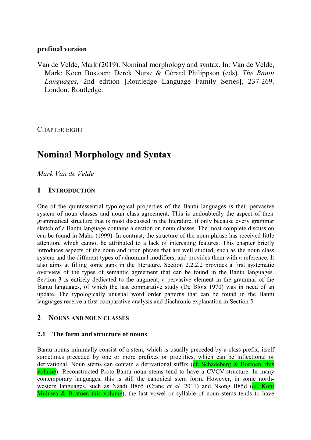 Nominal Morphology and Syntax