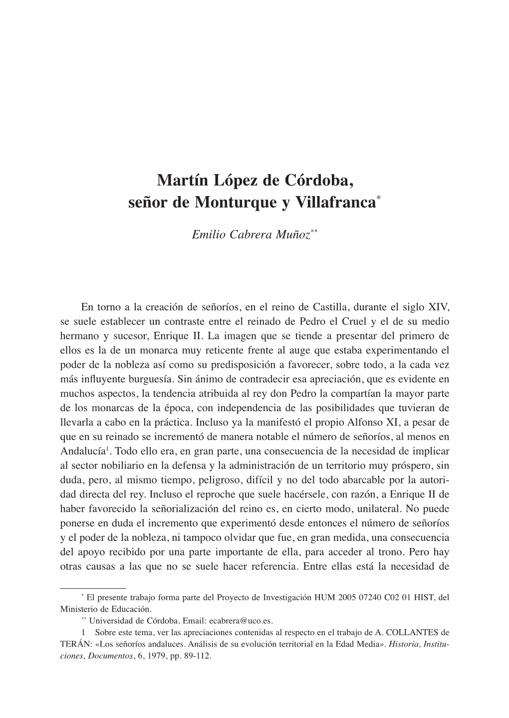 Martín López De Córdoba, Señor De Monturque Y Villafranca*