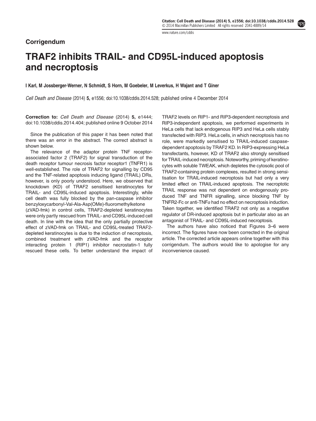 And CD95L-Induced Apoptosis and Necroptosis