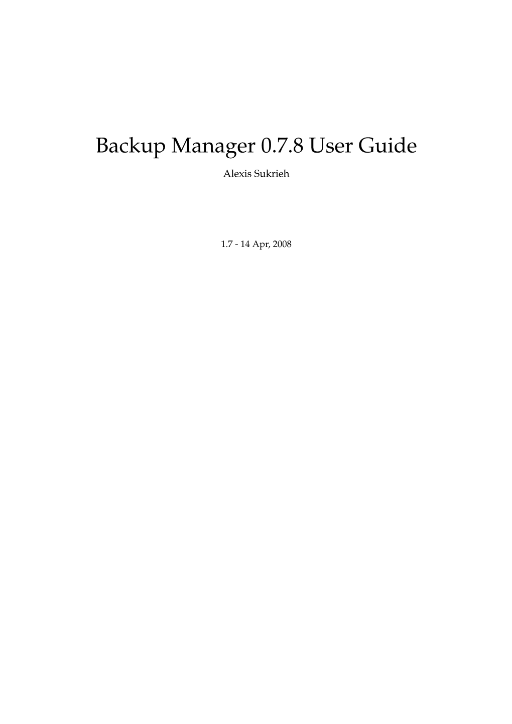 Backup Manager 0.7.8 User Guide