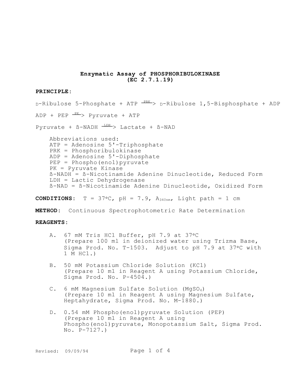 Page 1 of 4 Enzymatic Assay of PHOSPHORIBULOKINASE (EC 2.7.1.19)