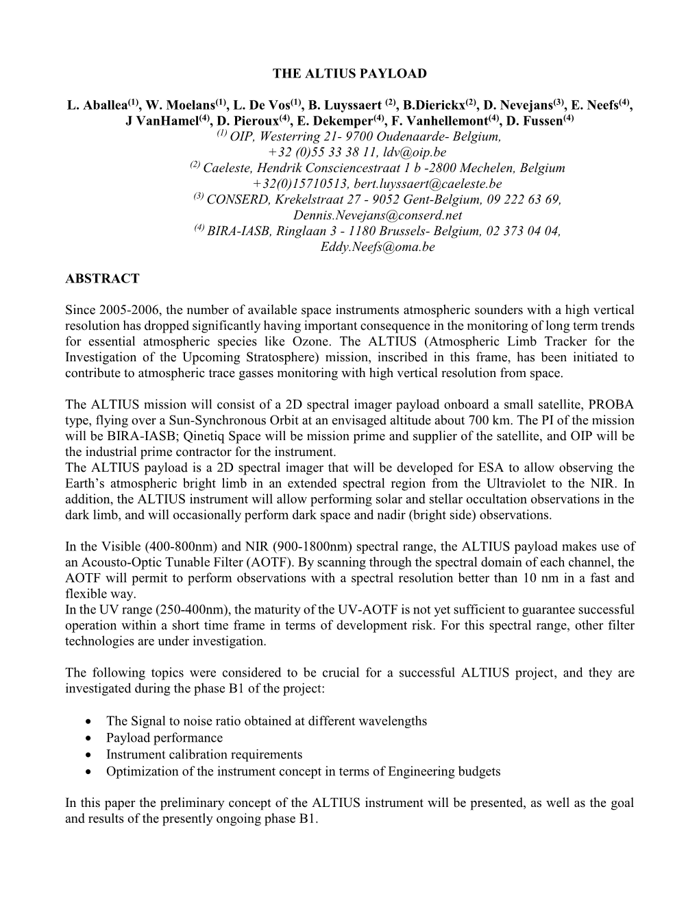 THE ALTIUS PAYLOAD L. Aballea(1)