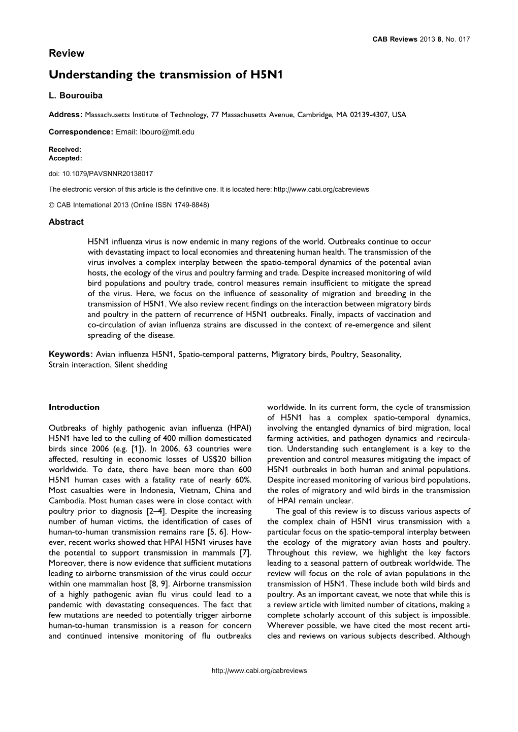 Understanding the Transmission of H5N1