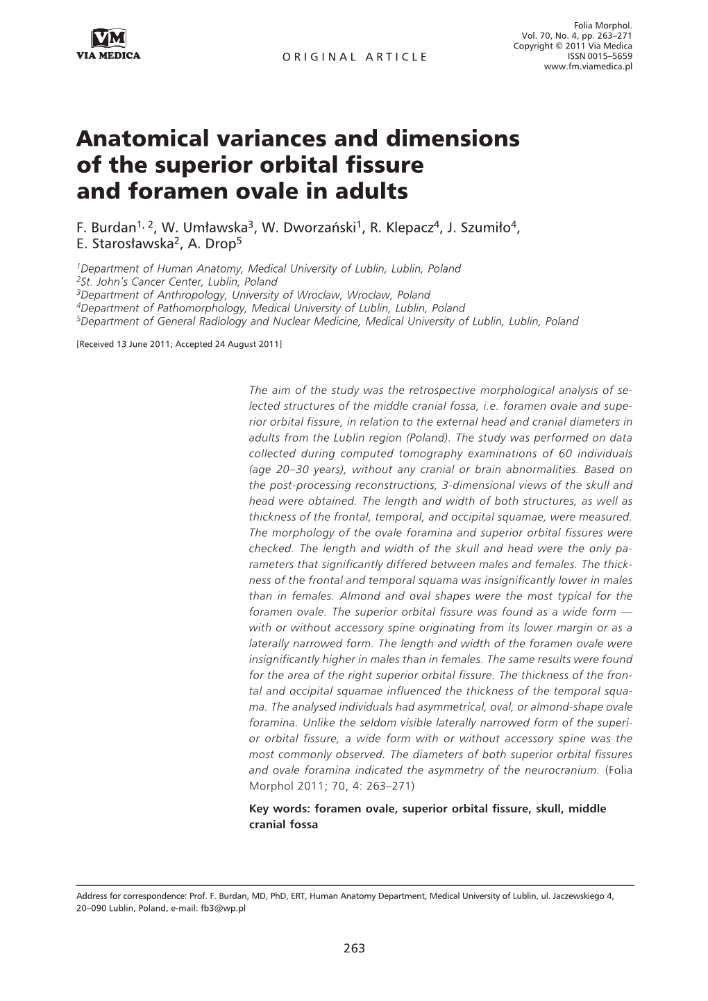 Anatomical Variances and Dimensions of the Superior Orbital Fissure and Foramen Ovale in Adults