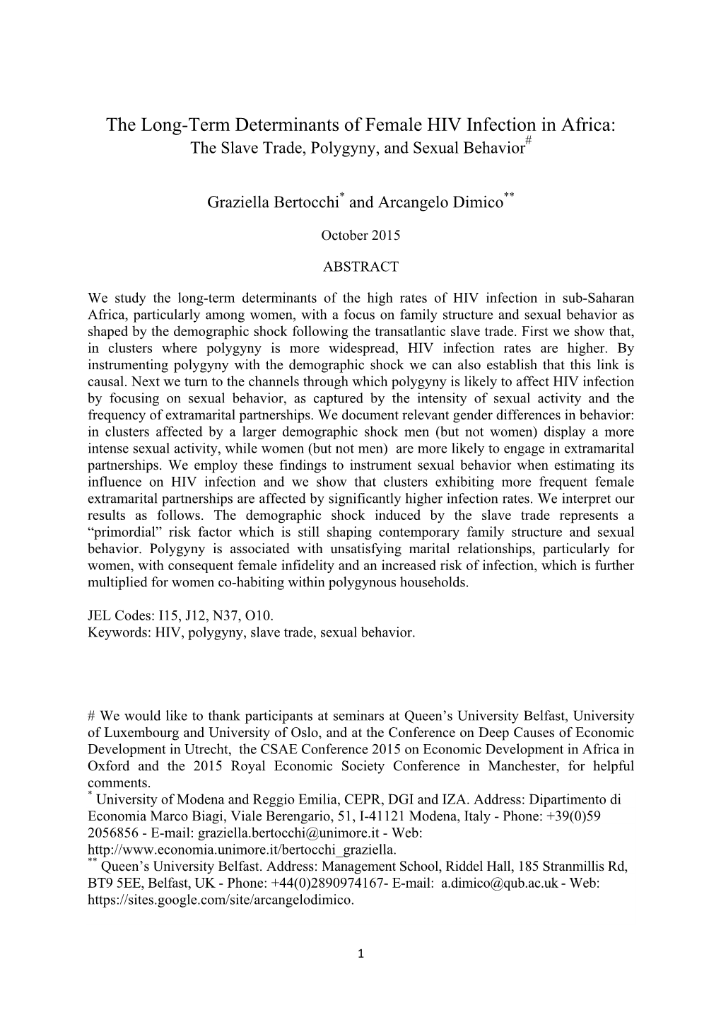 13.30 the Long-Term Determinants of Female HIV Infection in Africa