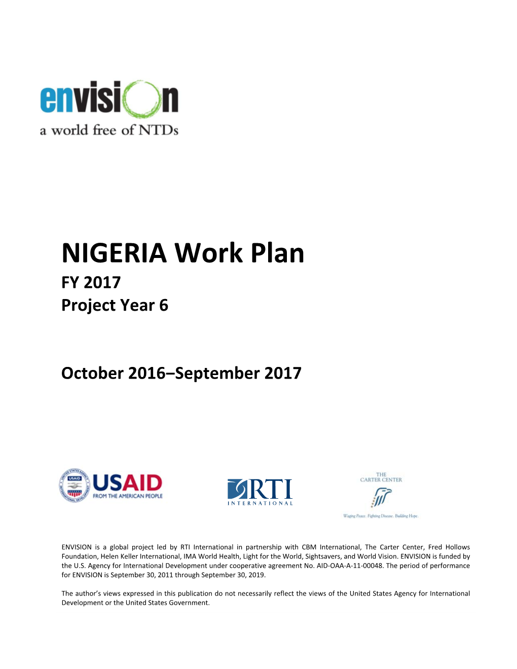 NIGERIA Work Plan FY 2017 Project Year 6