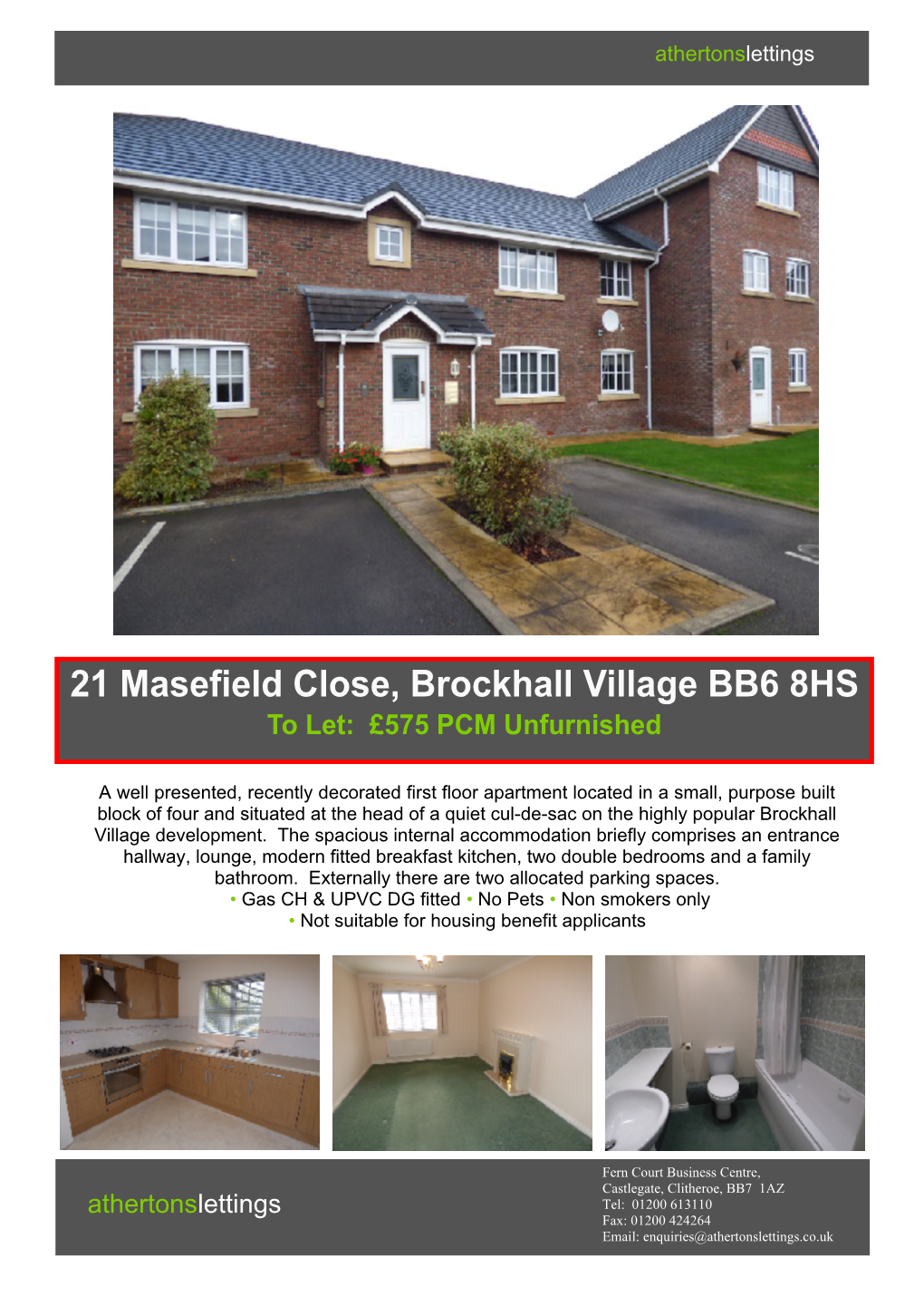 21 Masefield Close, Brockhall Village BB6 8HS to Let: £575 PCM Unfurnished