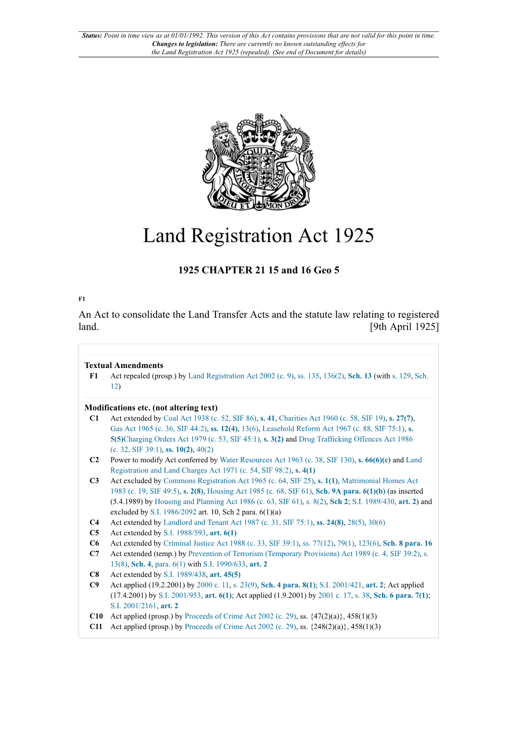 Land Registration Act 1925 (Repealed)