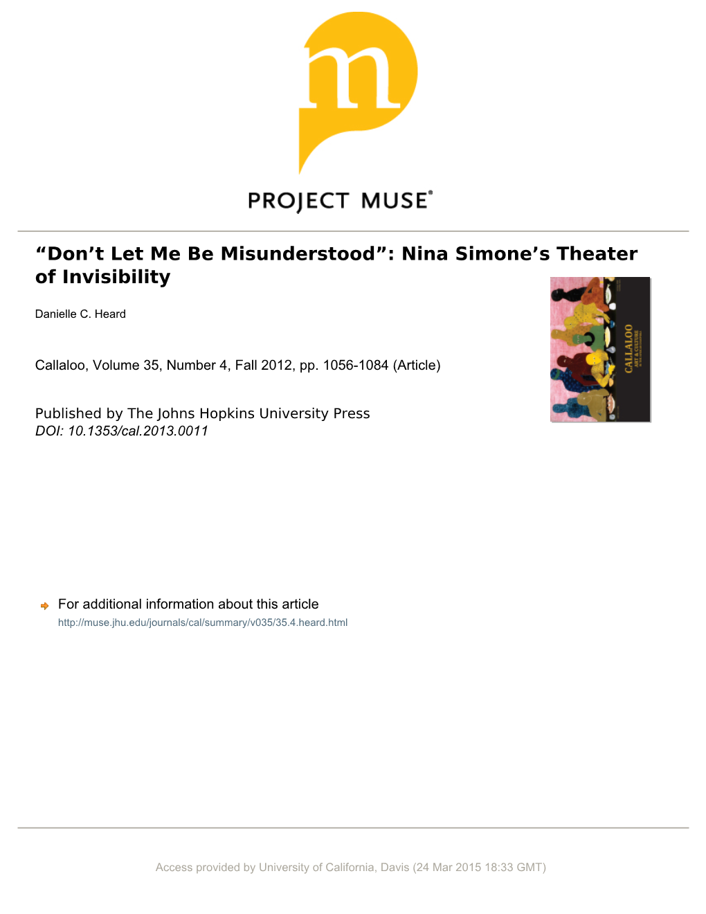 Nina Simoneʼs Theater of Invisibility