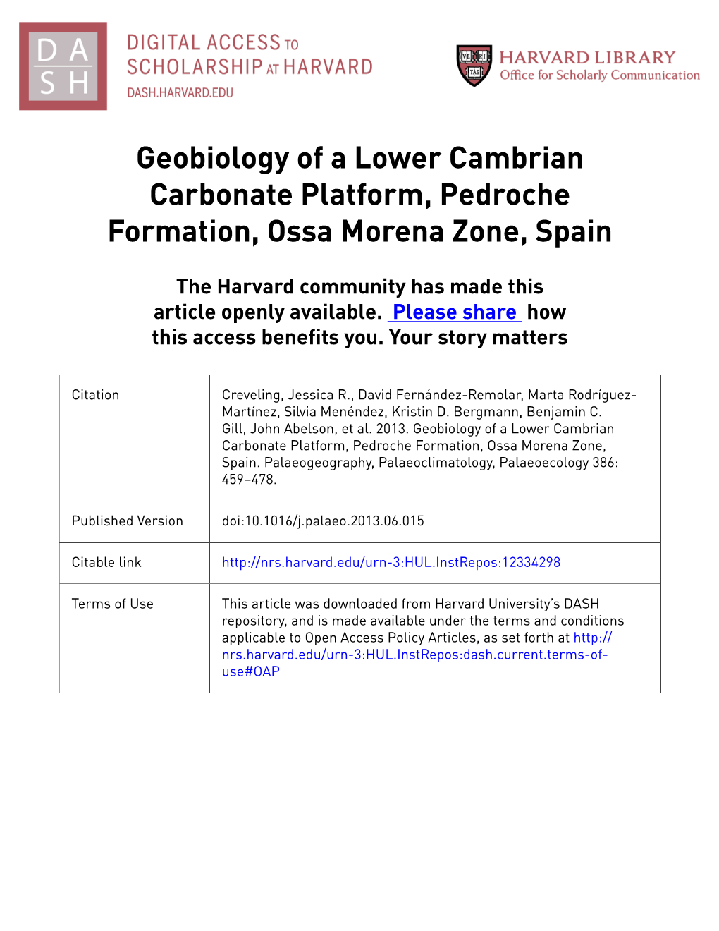 Geobiology of a Lower Cambrian Carbonate Platform, Pedroche Formation, Ossa Morena Zone, Spain