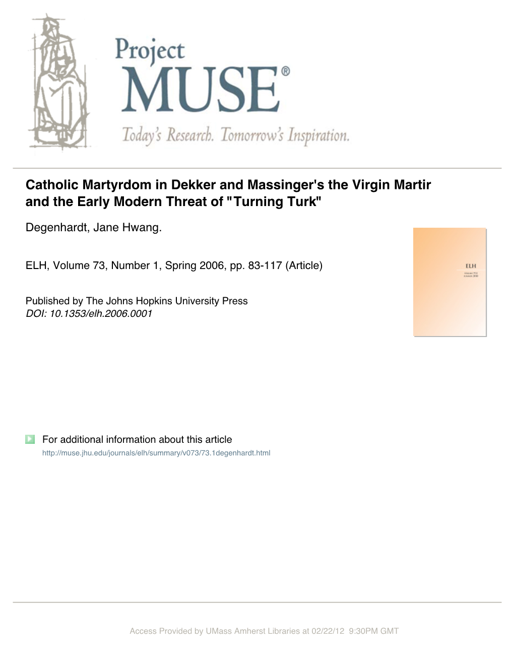 Catholic Martyrdom in Dekker and Massinger's the Virgin Martir and the Early Modern Threat of 