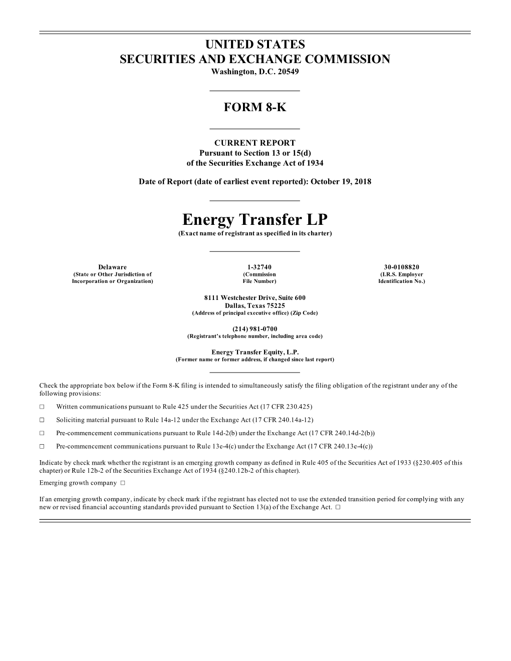 Energy Transfer LP (Exact Name of Registrant As Specified in Its Charter)