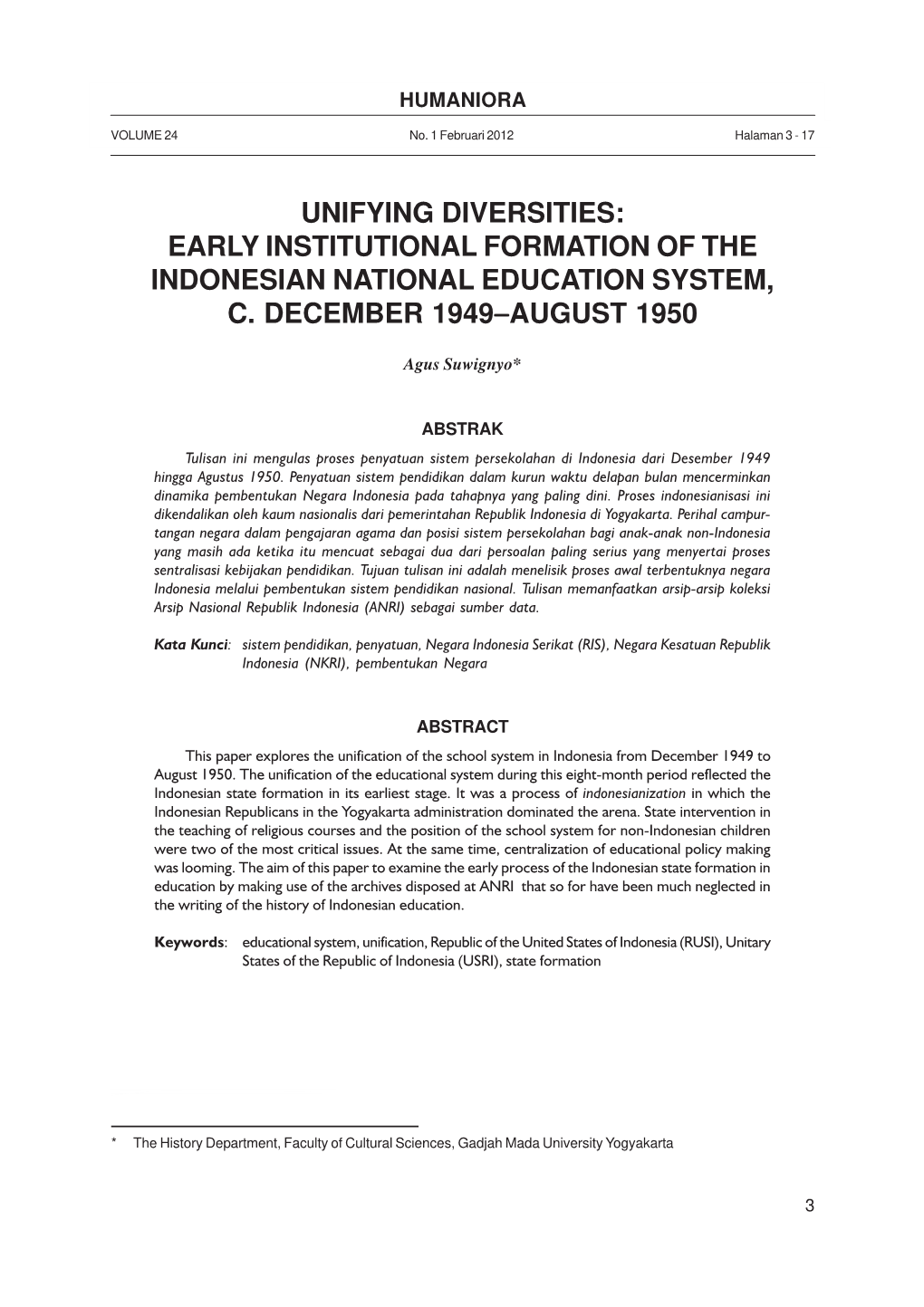 Unifying Diversities: Early Institutional Formation of the Indonesian National Education System, C