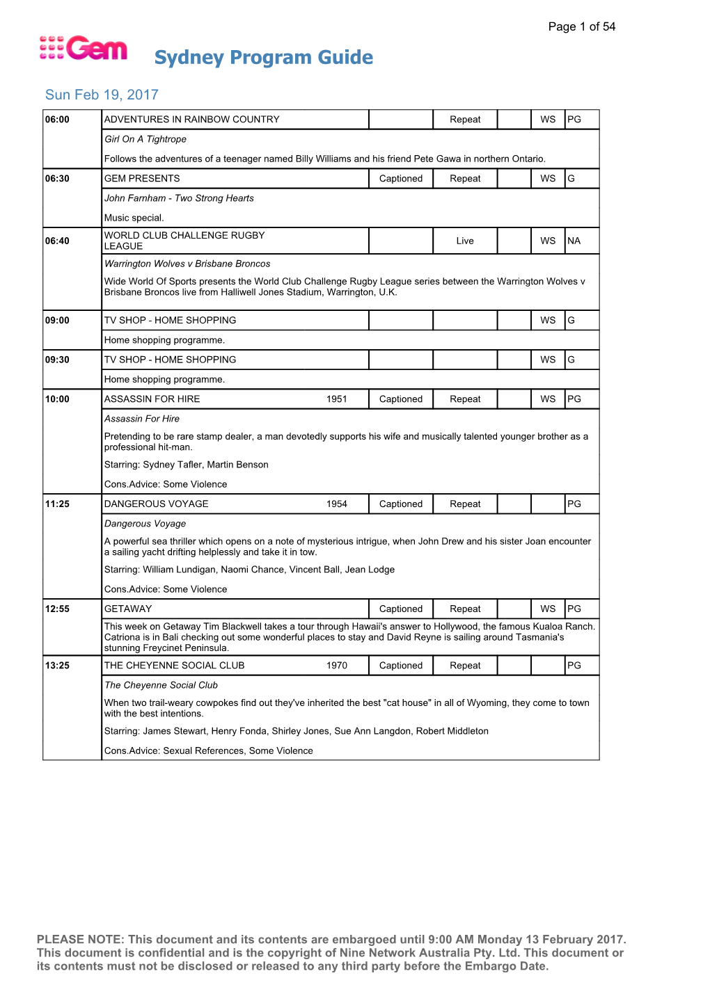 Sydney Program Guide