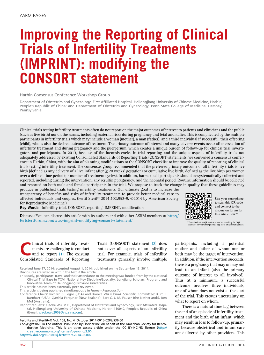 Improving the Reporting of Clinical Trials of Infertility Treatments (IMPRINT): Modifying the CONSORT Statement