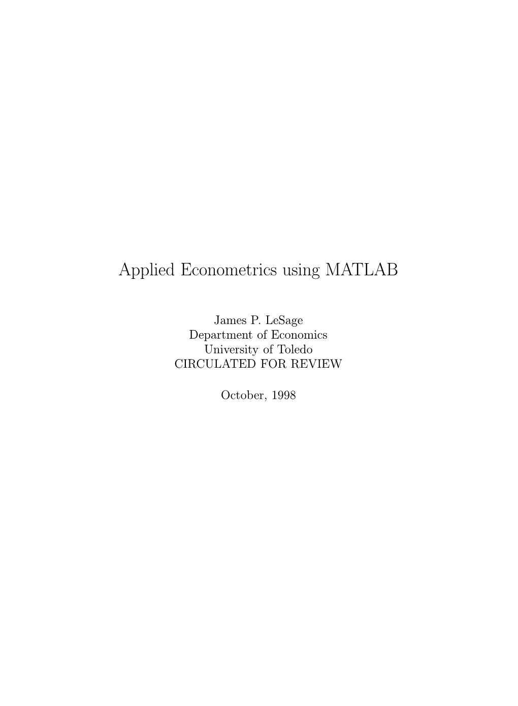 Applied Econometrics Using MATLAB