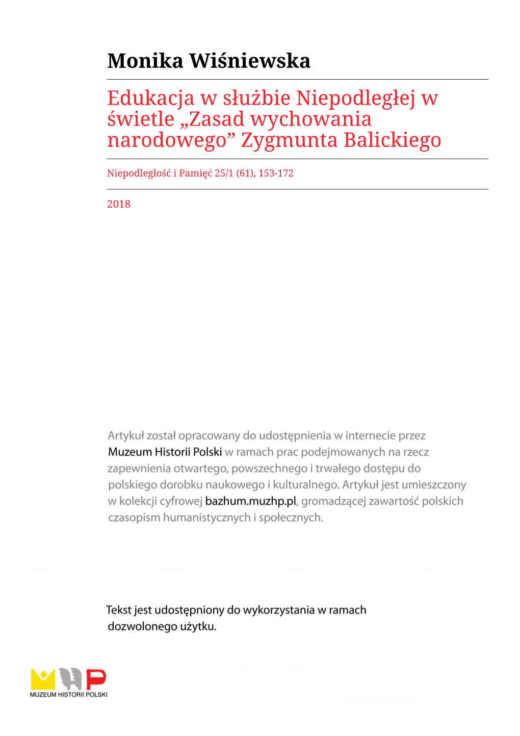 „Zasad Wychowania Narodowego” Zygmunta Balickiego