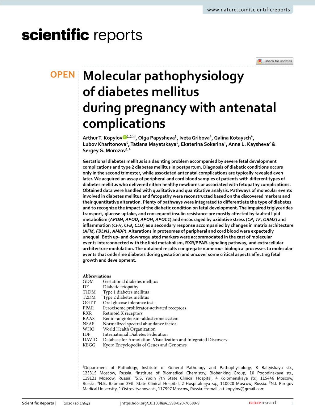 Molecular Pathophysiology of Diabetes Mellitus During Pregnancy with Antenatal Complications Arthur T